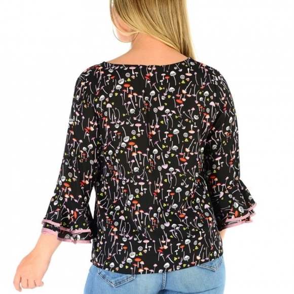 Vibrant Mushroom Print Top Black - Picture 2 of 5